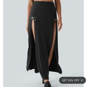HALARA Black Maxi Skirt with Slit Details